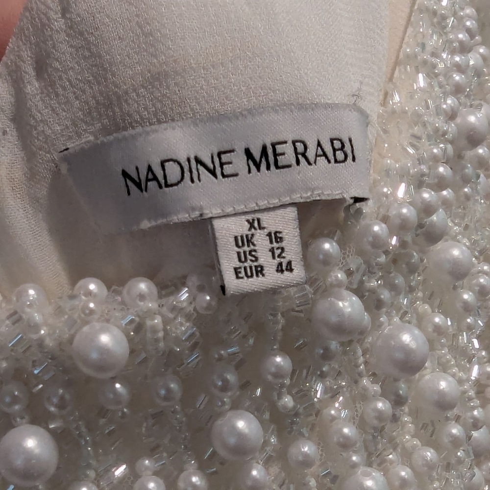 Nadine Merabi Carrie White Beaded Feather Cocktail Dress Size 12/XL - Picture 7 of 16